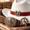 The Matador by mianbrea™ — Premium White Wool Felt Cowboy Hat, Red Piping & Horseshoe-Star Buckle