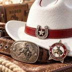 The Matador by mianbrea™ — Premium White Wool Felt Cowboy Hat, Red Piping & Horseshoe-Star Buckle